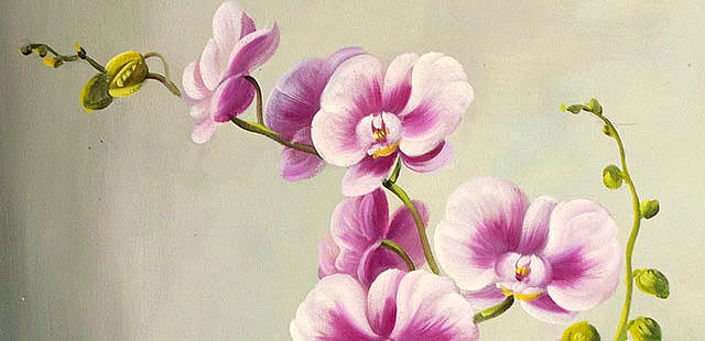 0B 《高贵兰花》 当代油画家 王露露 花卉写实油画